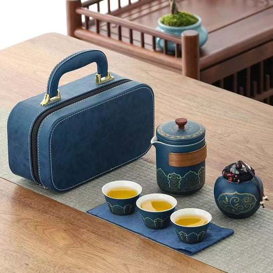 Leafvase Portable Tea Set Chinese Gongfu Ceramic Teapot Travel Tea Set Outdoor Camping Travel Tea Set